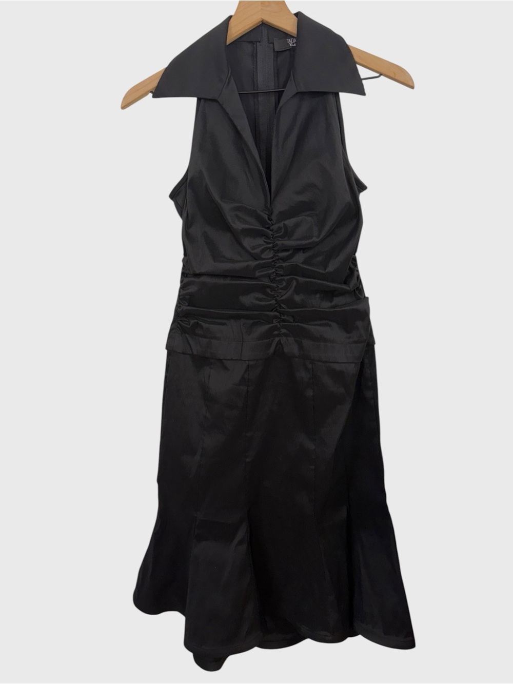 Tadashi Collection Black Sleeveless Ruched Collared Midi Dress Size 4
